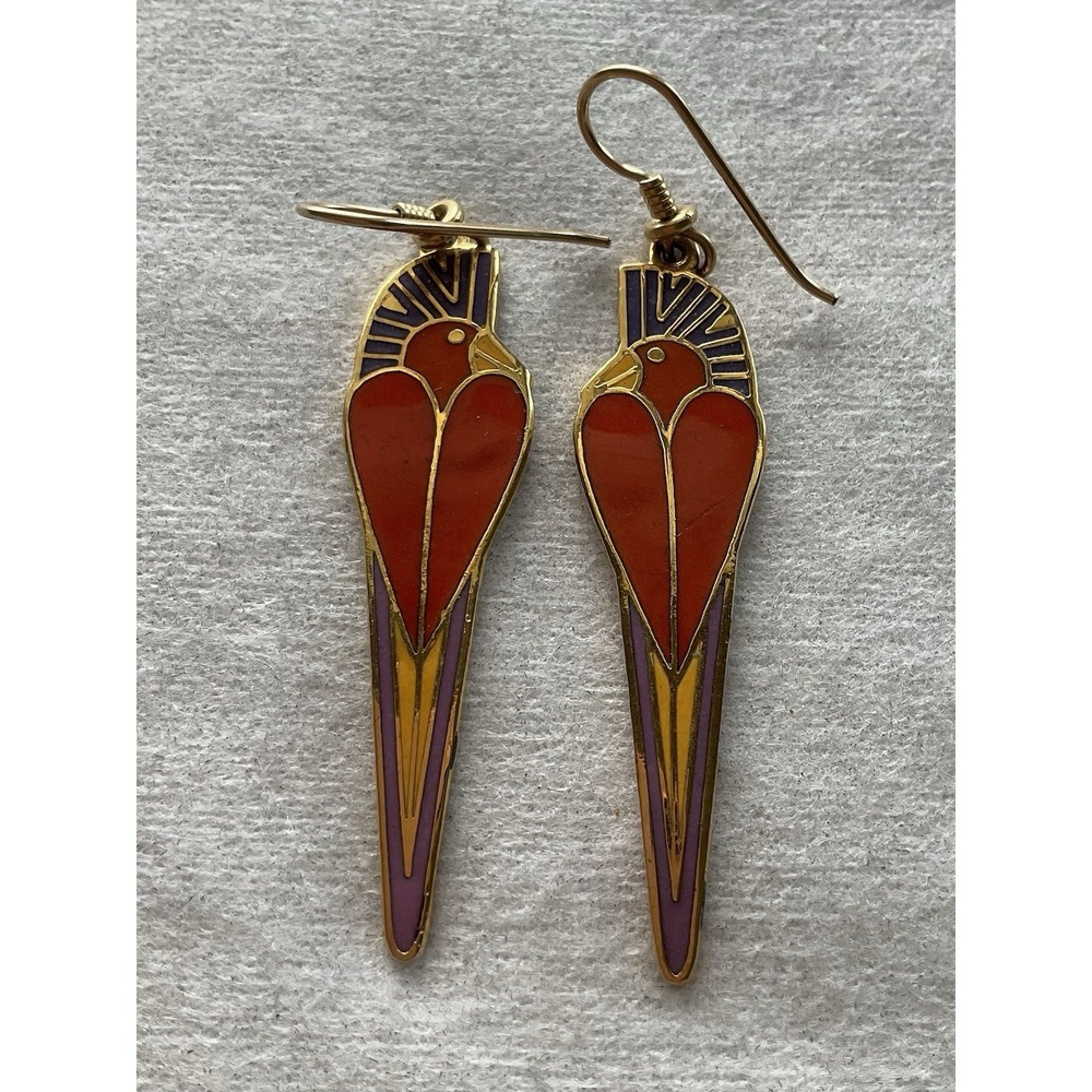 vintage Laurel Burch Signed cloisonné bird dangle Earrings